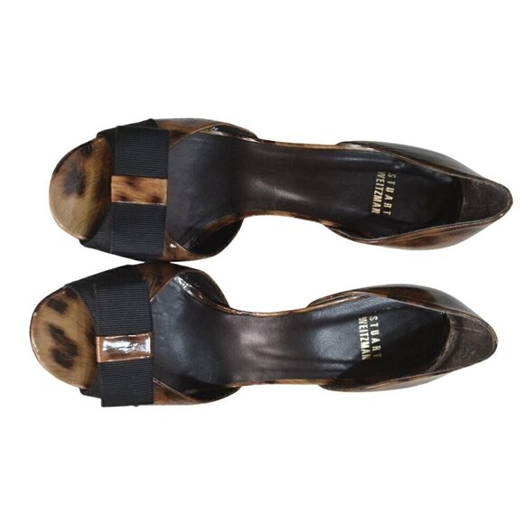 Stuart Weitzman Women's Animal Print Heels With Black Bow- LT3137 - Picture 3 of 8